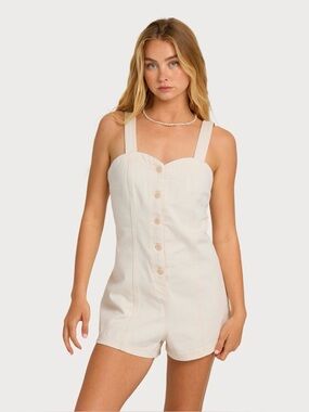 NWT Billabong Cream Sea Salt Misshape Women’s Overall Denim Romper Sz M